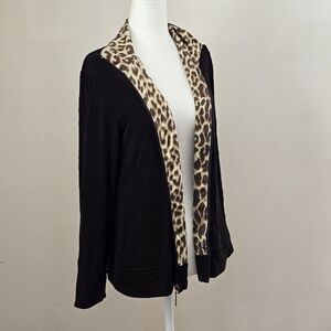 Chico's Women's 1 Leopard Trim Black Sweater